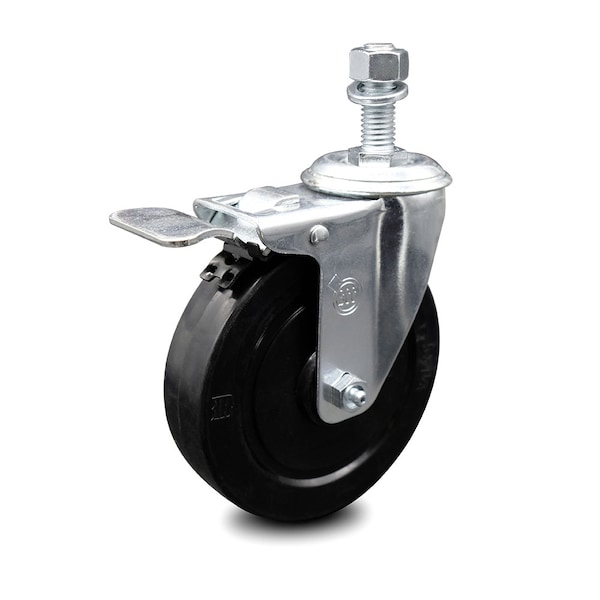 5 Inch Soft Rubber Wheel Swivel 1/2 Inch Stem Caster with Total Lock Brake SCC